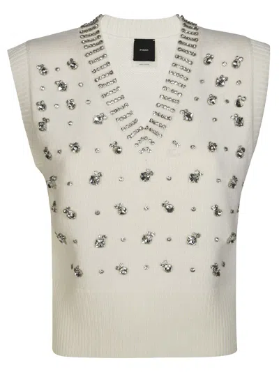 Pinko Ponziane Vest With Maxi Rhinestone Appliques In Gray