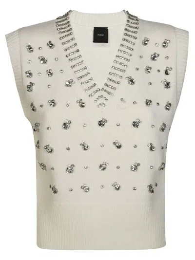 Pinko Ponziane Vest With Maxi Rhinestone Appliques In Neutral