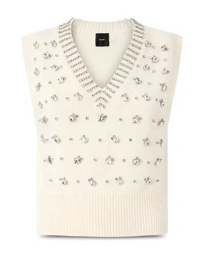 Pinko Ponziane Wool Blend V Neck Sweater Vest In White