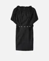 Pinko Poplin Mini Dress With Gathering And Eyelets In Noir Limousine