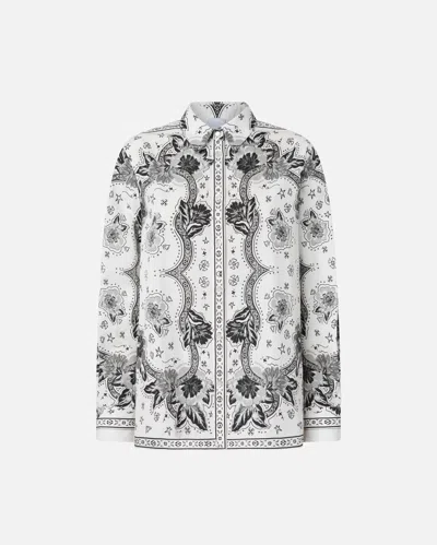Pinko Floral-print Cotton Shirt In Multi. White/black