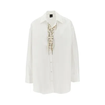 Pinko Poplin Shirt With Jewelled V-neck In White