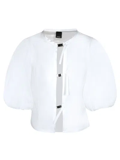 Pinko Poplin Shirt With Puff Sleeves In White