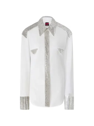 Pinko Poplin Shirt With Strass Embellishments In White