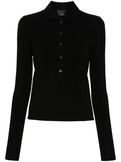 Pinko Love Birds Embroidery Polo Top In Black  