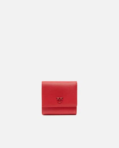 Pinko Portamonete Quadrato In Pelle Saffiano In Rosso-block Color
