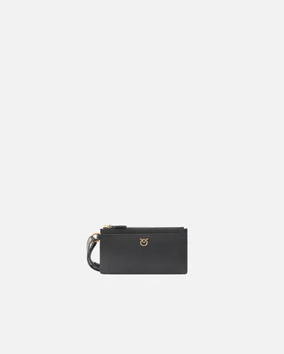 Pinko Porte-cartes Rectangulaire En Cuir Avec Dragonne In Black