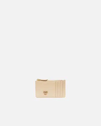 Pinko Zipped Card Holder In Beige-grigio Fumo-antique Gold