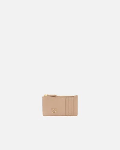 Pinko Zipped Card Holder In Biscotto Zenzero-antique Gold