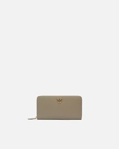 Pinko Zip-around Leather Purse In Walnut-antique Gold