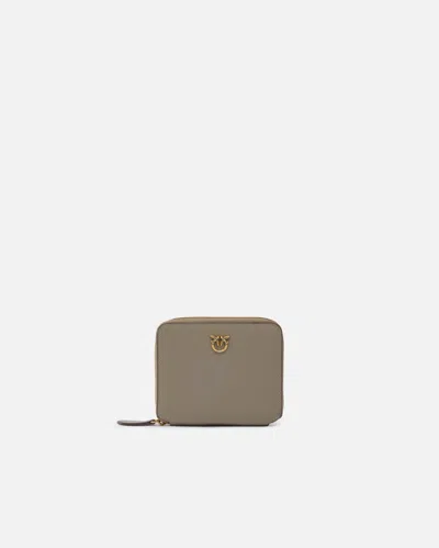 Pinko Square Leather Zip-around Purse In Brown
