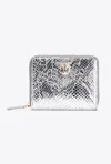 Pinko Galleria Square Zip-around Wallet In Punched Reptile Skin In Argento-light Gold
