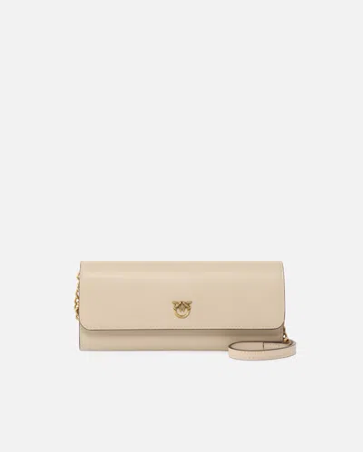 Pinko Leather Purse With Strap And Love Birds Logo In Neutral
