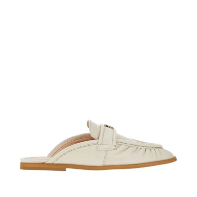 Pinko Ppa Leather Sabot With Love Birds Detail In Beige