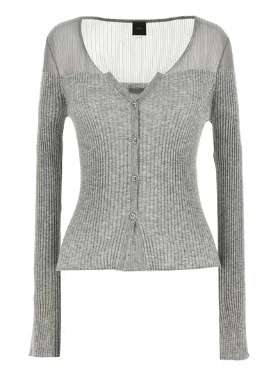 Pinko Long-sleeved Knitted Cardigan In Gray