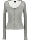 Pinko Long-sleeved Knitted Cardigan In Grey