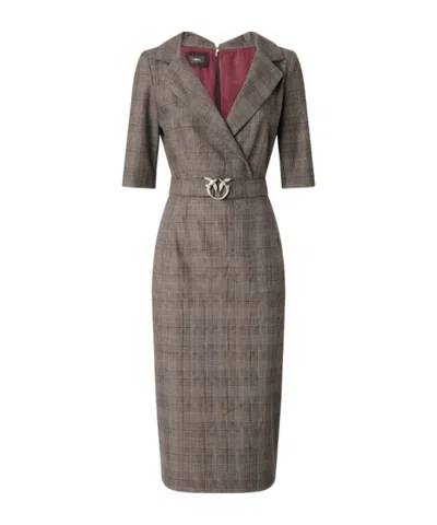 Pinko Prince Of Wales-check Belted Midi Dress In Gray