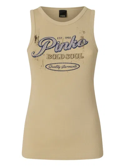 Pinko Print Ribbed Top In Brown