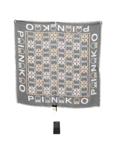 Pinko Printed Fringed Scarf In Gray