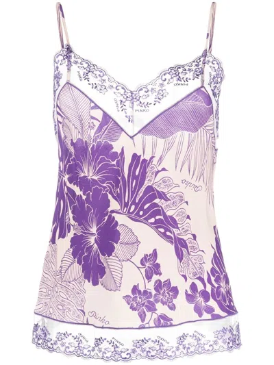 Pinko Printed Lace-embroidery Top In Purple