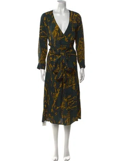 Pre-owned Pinko Printed Long Dress In Green