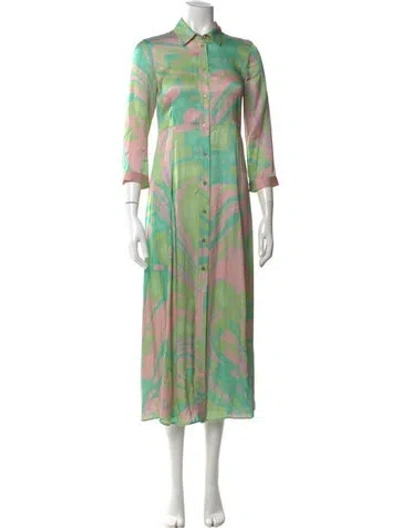 Pre-owned Pinko Printed Long Dress In Green