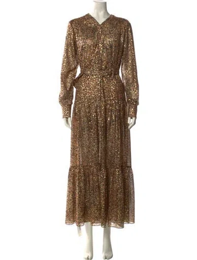 Pre-owned Pinko Printed Long Dress In Neutral