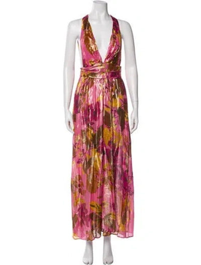 Pre-owned Pinko Printed Long Dress In Pink