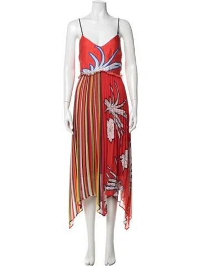 Pre-owned Pinko Printed Midi Length Dress In Red