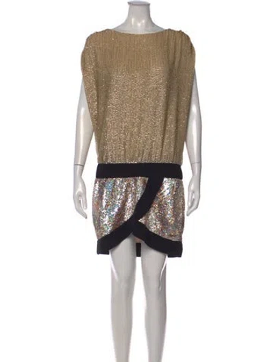 Pre-owned Pinko Printed Mini Dress In Gold