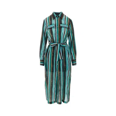 Pinko Printed Muslin Midi Shirt Dress In Green