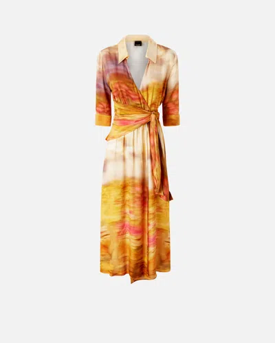 PINKO PRINTED SATIN V-NECK DRESS