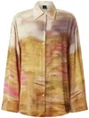 Pinko Life Printed Viscose Shirt In Brown
