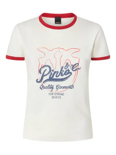 Pinko Printed Trim T-shirt In Neutral