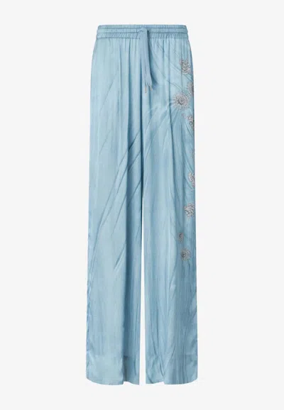 Pinko Printed Wide-leg Pants In Blue