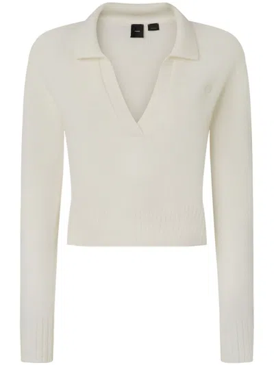 Pinko Short Cashmere-blend Sweater With Collar In Pure White