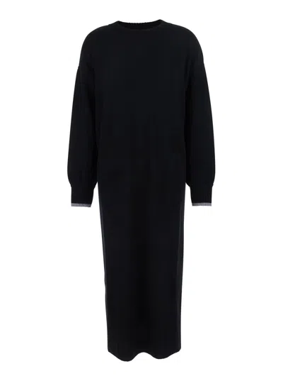 Pinko Long-sleeved Knitted Dress In Black
