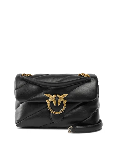 Pinko Puff Classic New Buckle Leather Crossbody In Black