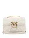 Pinko Puff Leather Bag With Iconic Metal Buckle And Suede Lining In Neutrals
