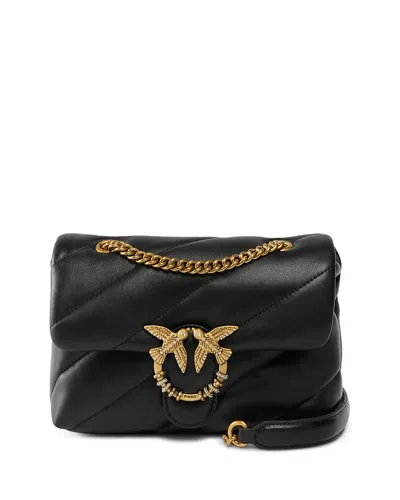 Pinko Puff Mini New Buckle Quilted Leather Crossbody In Black