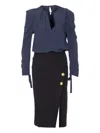 Pinko Omelette Dress With Bow And Keyhole In Blue