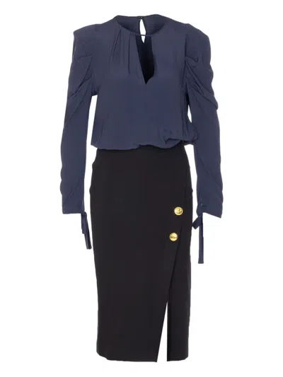 PINKO PUFF-SLEEVE BUTTON-DETAIL MIDI DRESS