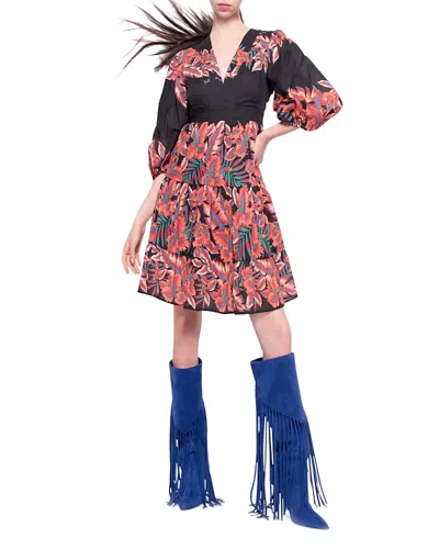 Pinko Puff Sleeve Floral Print Tiered Dress In Zr