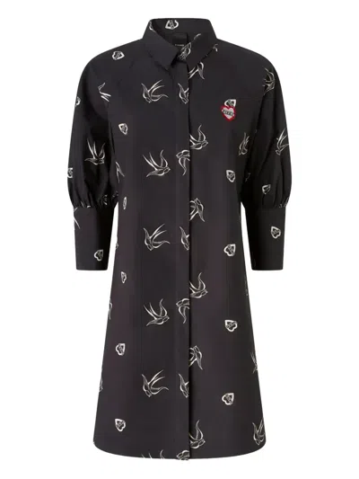 Pinko Puff-sleeve Shirt Dress In Black