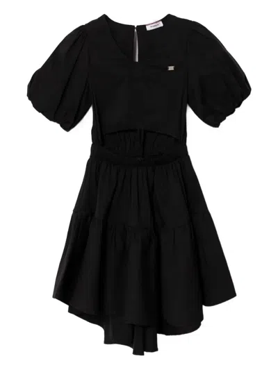 Pinko Kids' Puff-sleeve Tiered Dress In Black