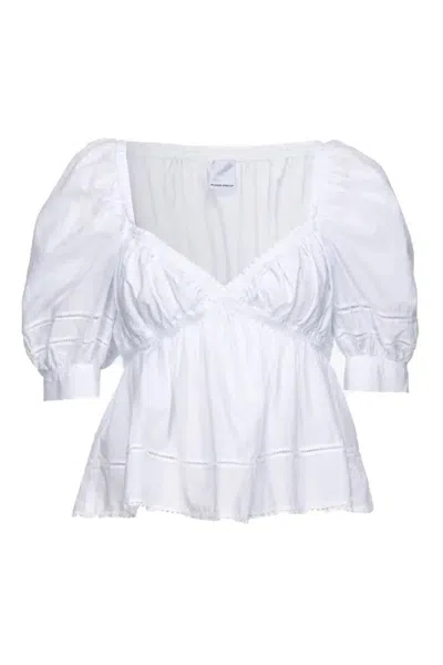 PINKO PUFFED SLEEVE COTTON TOP WITH DESIGN AND DETAILING