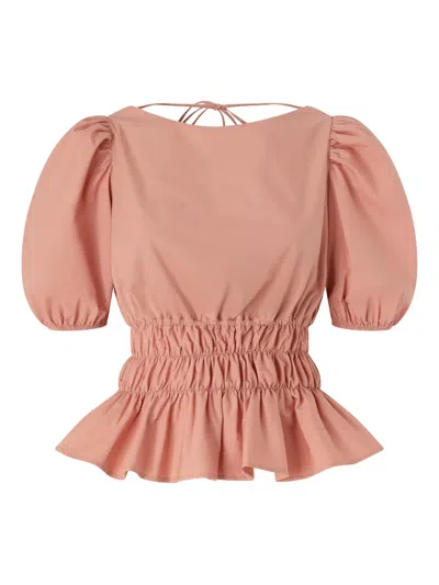 Pinko Puffed-sleeve Ruffled Top In Pink