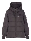 Pinko Puffer Jacket With Hood And Horizontal Quilting In Brown