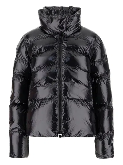 PINKO PUFFY BLACK COAT WITH ZIP FASTENING AND WELT POCKETS