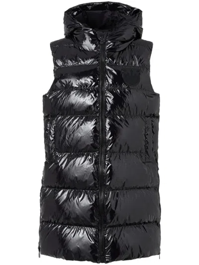 Pinko Puffy Vest With Zip Closure And Hood In Black